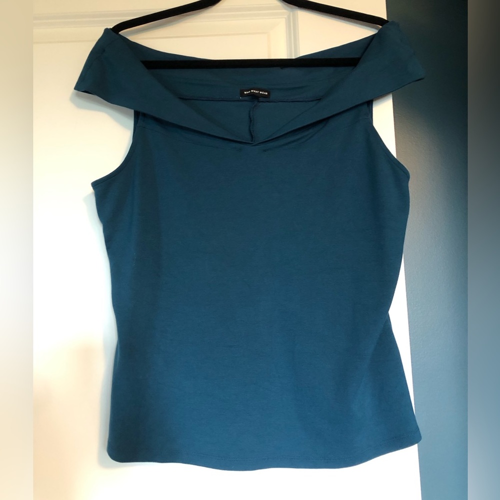 Who What Wear Off-the-Shoulder Teal Top, size Large